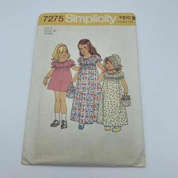 Simplicity 7275 Toddler's Dress in Two Lengths Bonnet & Bag Size 3 Vintage Cut - Picture 5 of 5